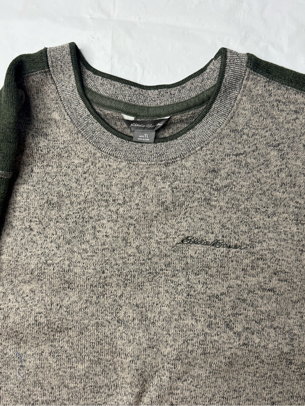 Eddie Bauer Knit Crewneck Sweater Mens Tall Large Grey Green Pullover